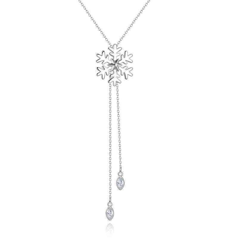 Sterling Silver Cubic Zirconia Snowflake Pendant Necklace