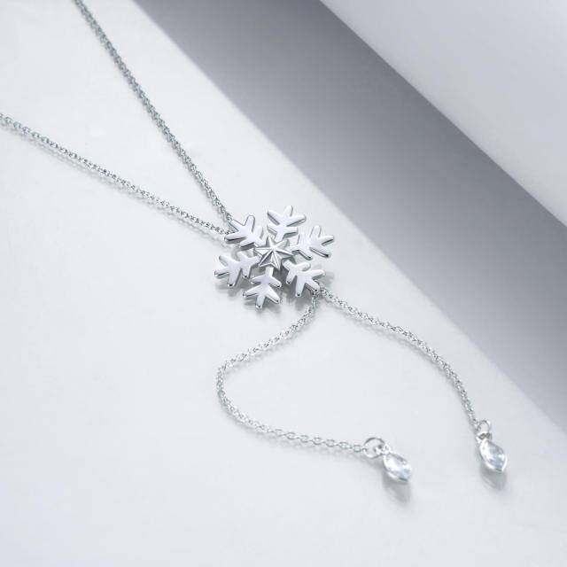 Sterling Silver Cubic Zirconia Snowflake Pendant Necklace-3