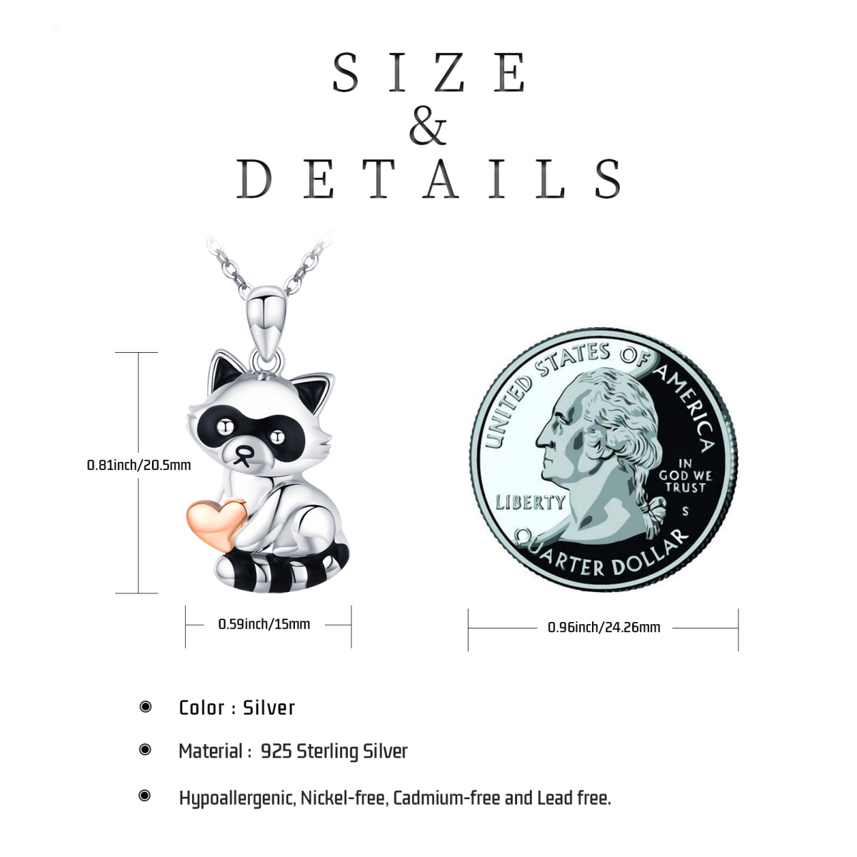 Sterling Silver Raccoon & Heart Pendant Necklace-5