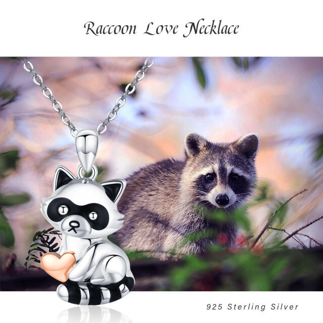 Sterling Silver Raccoon & Heart Pendant Necklace-3