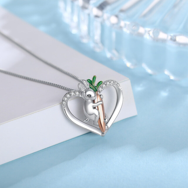 Sterling Silver Cubic Zirconia Rabbit & Heart Pendant Necklace-4