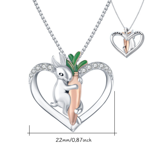 Sterling Silver Cubic Zirconia Rabbit & Heart Pendant Necklace-3