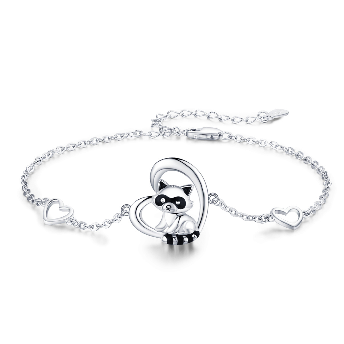 Sterling Silver Raccoon & Heart Pendant Bracelet-1
