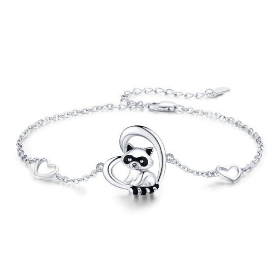 Bracelet en argent sterling avec pendentif raton laveur et coeur