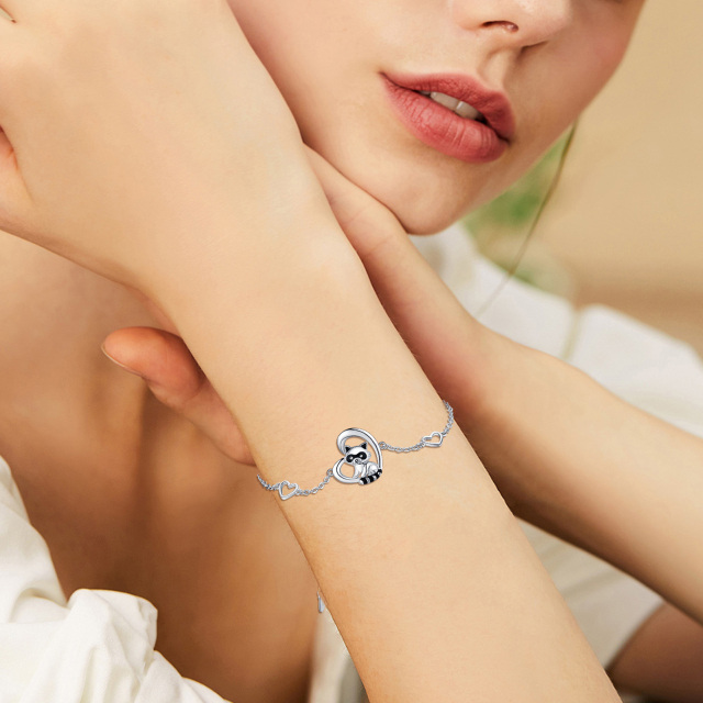 Bracelet en argent sterling avec pendentif raton laveur et coeur-1