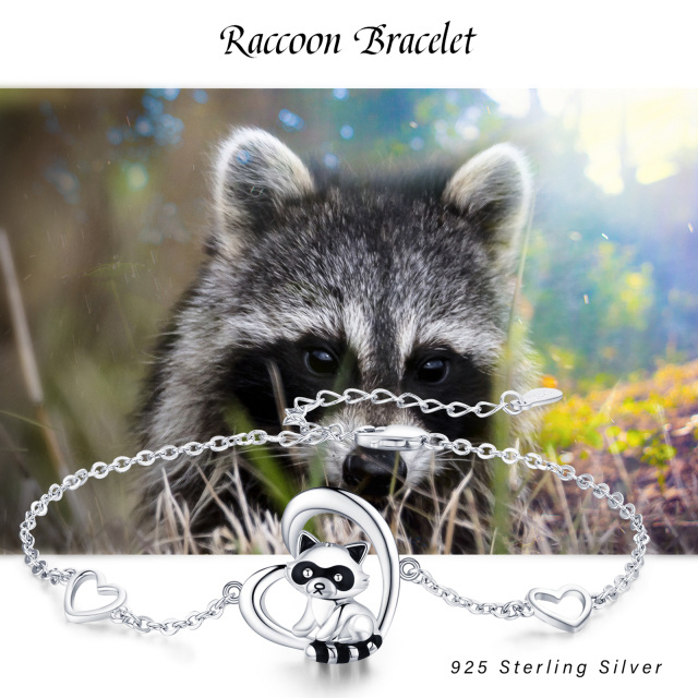 Sterling Silver Raccoon & Heart Pendant Bracelet-3