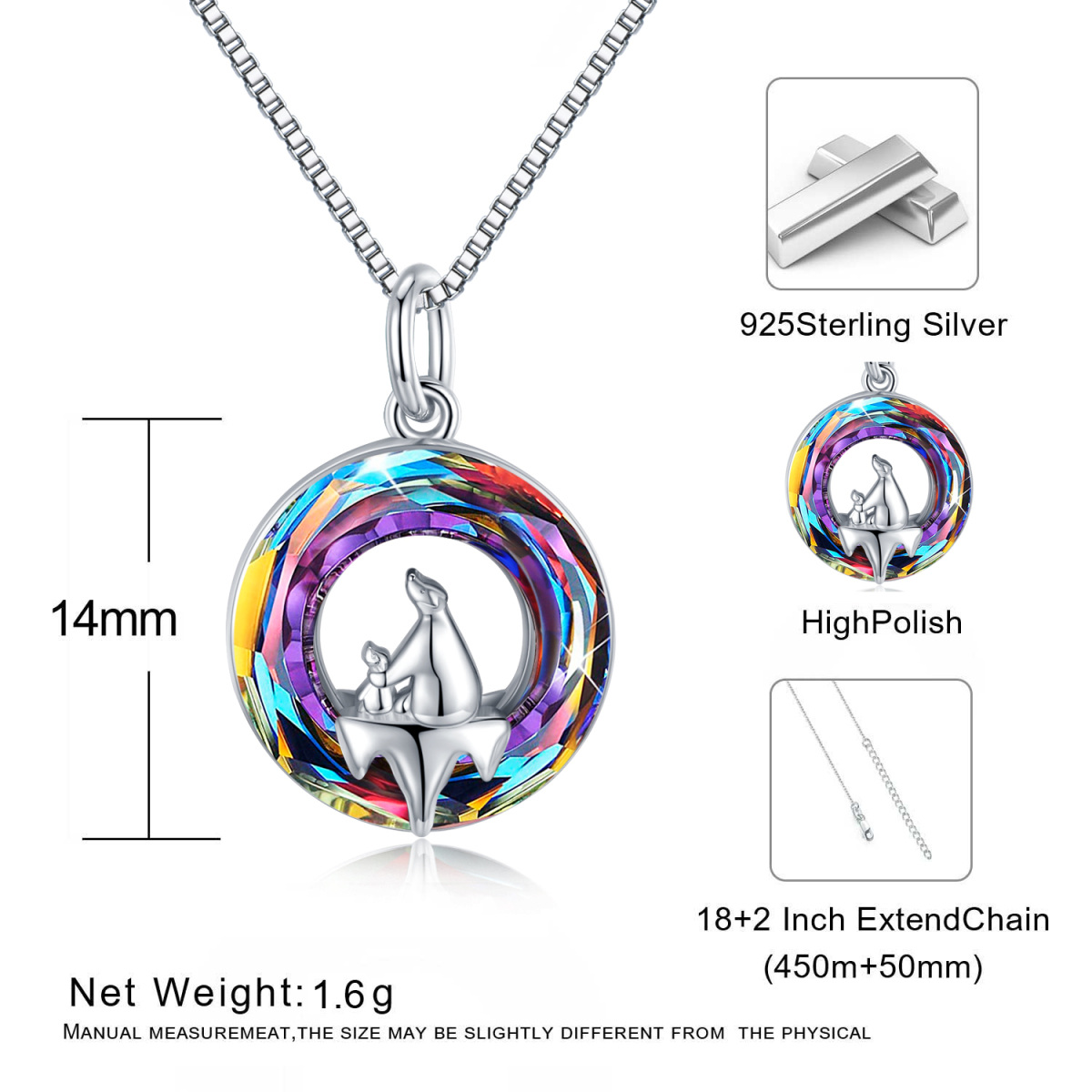 Sterling Silver Crystal Round Bear & Polar Bear Pendant Necklace-5