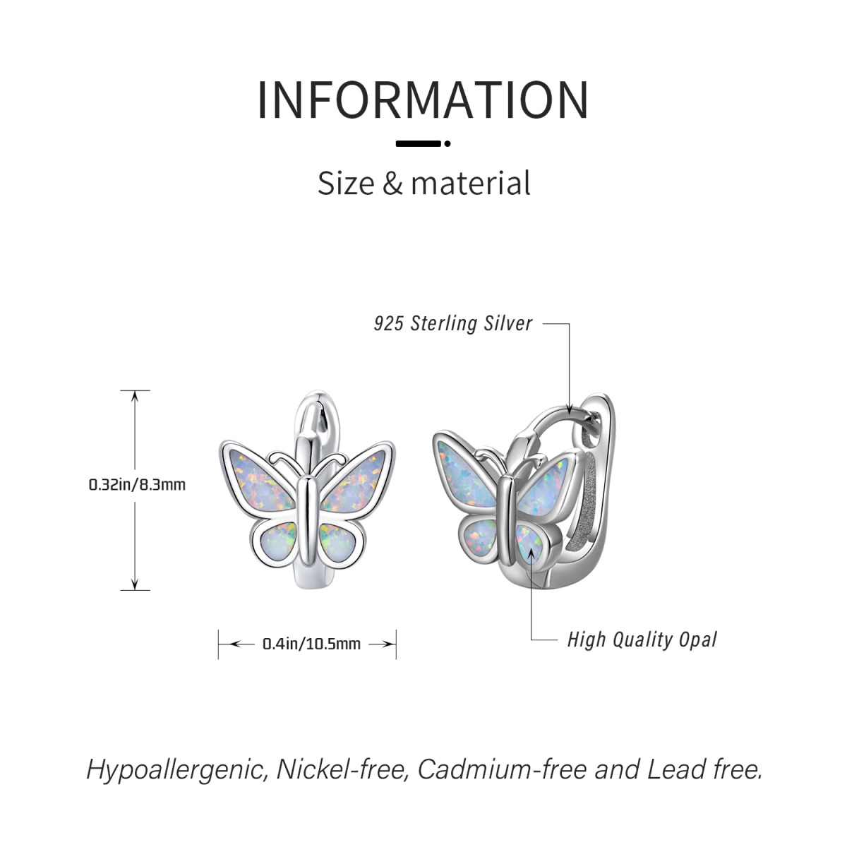 Pendientes de aro en forma de mariposa con ópalo de plata de ley-6