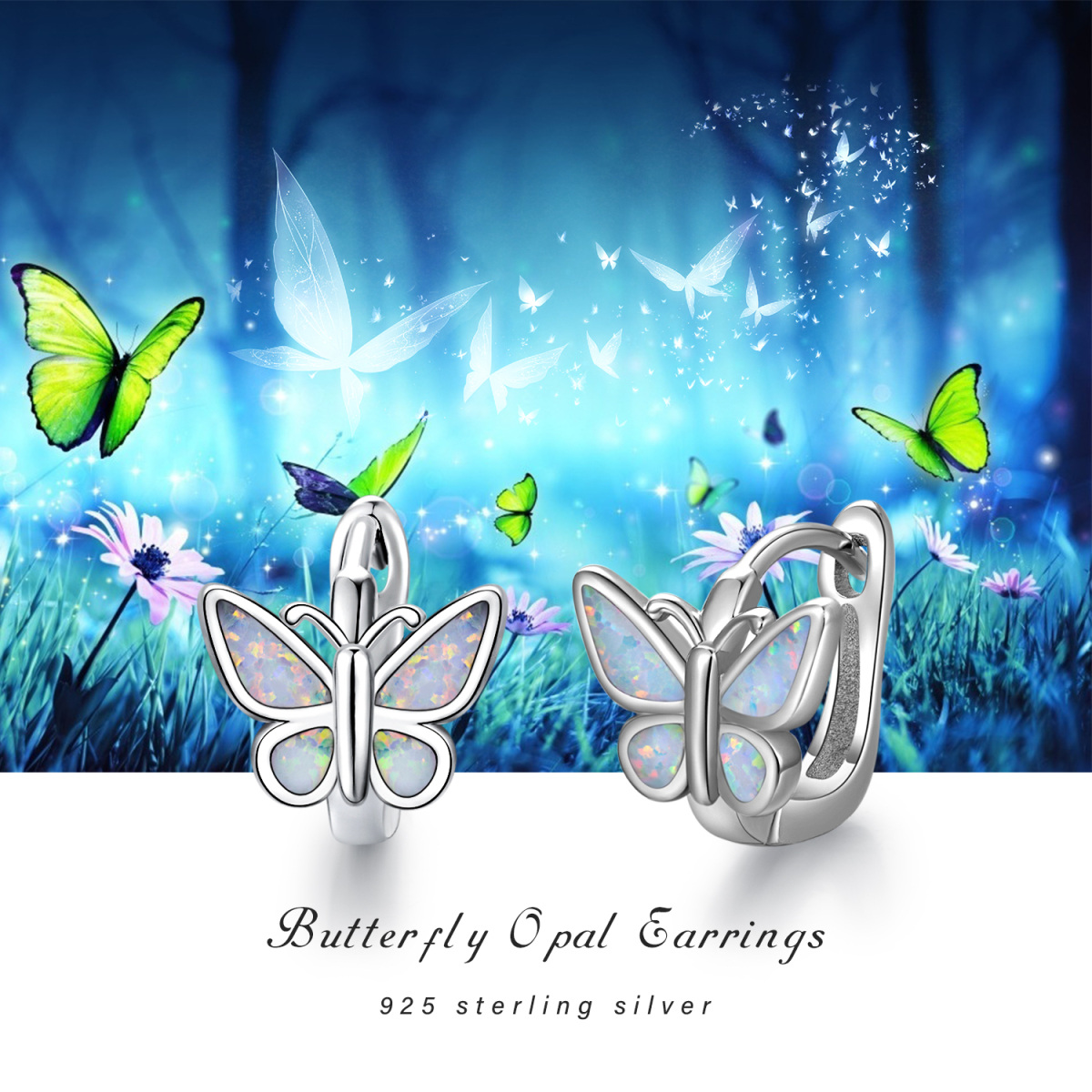 Sterling Silver Opal Butterfly Hoop Earrings-7