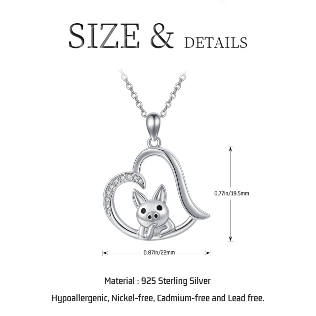 Sterling Silver Circular Shaped Cubic Zirconia Pig & Heart Pendant Necklace-4