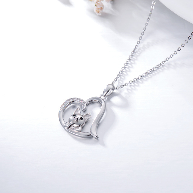 Sterling Silver Circular Shaped Cubic Zirconia Pig & Heart Pendant Necklace-3