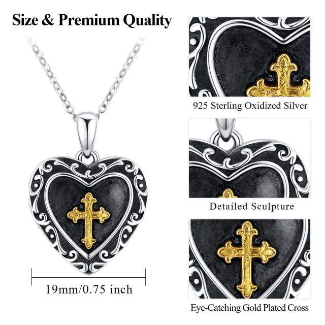 Sterling Silver Two-tone Cross Personalized Photo Locket Necklace-3