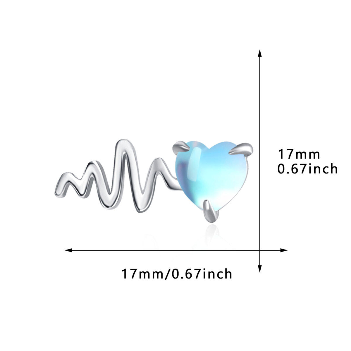 Sterling Silver Heart Shaped Moonstone Electrocardiogram & Heart Stud Earrings-5