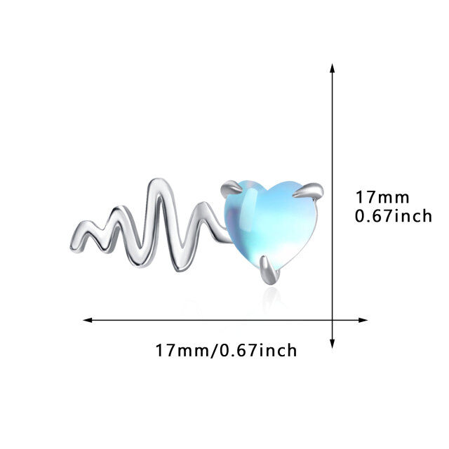 Sterling Silver Heart Shaped Moonstone Electrocardiogram & Heart Stud Earrings-4