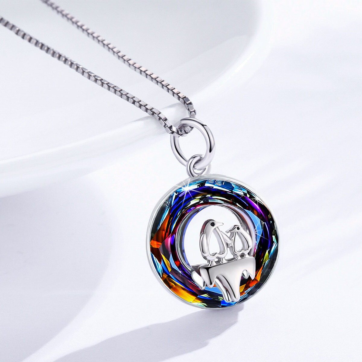 Sterling Silver Penguin Crystal Pendant Necklace-3