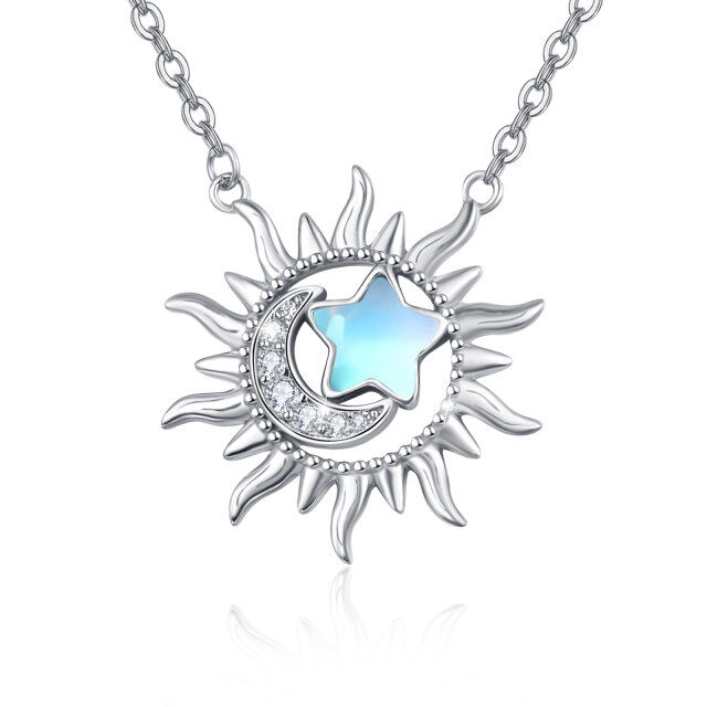 Sterling Silver Moonstone Moon & Sun Pendant Necklace-5