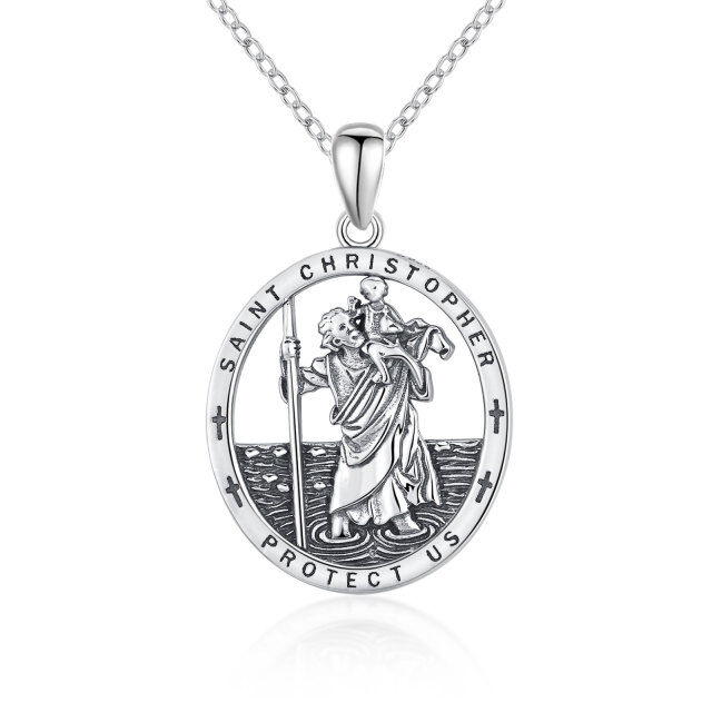 Sterling Silver Saint Christopher Protect Us Pendant Necklace-1