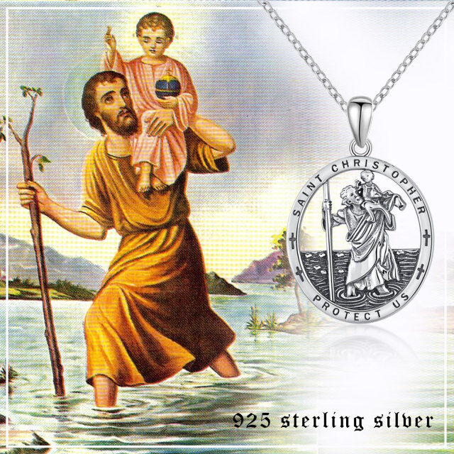 Sterling Silver Saint Christopher Protect Us Pendant Necklace-4