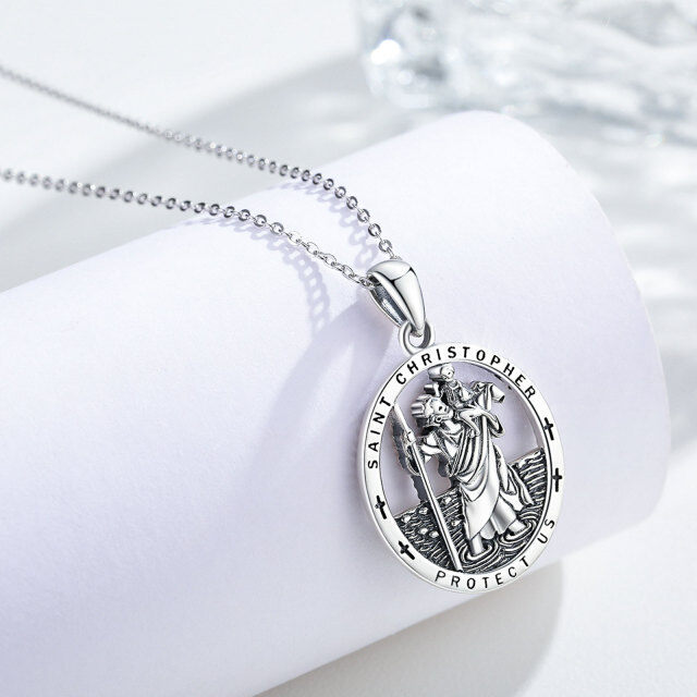 Sterling Silver Saint Christopher Protect Us Pendant Necklace-5