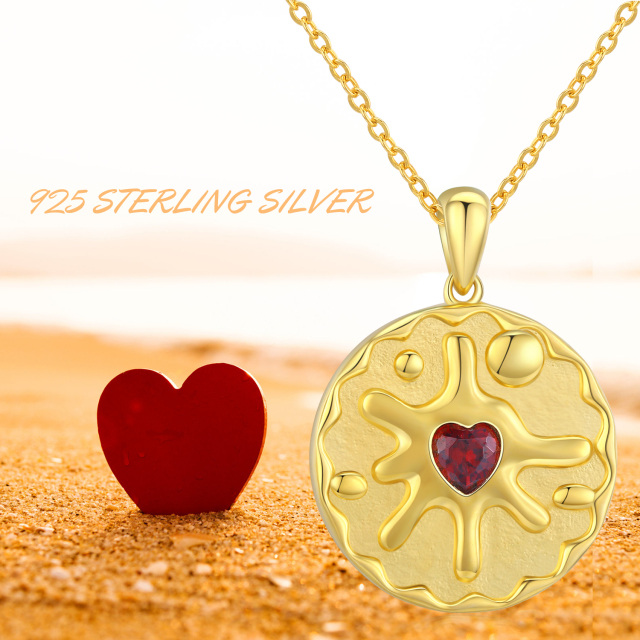Sterling Silver with Yellow Gold Plated Heart Cubic Zirconia Round Pendant Necklace-4
