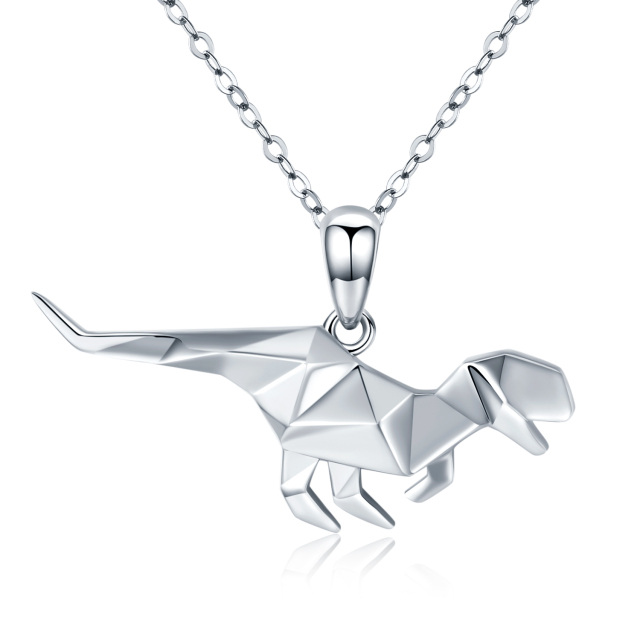 Sterling Silver Origami Dinosaur Pendant Necklace-0