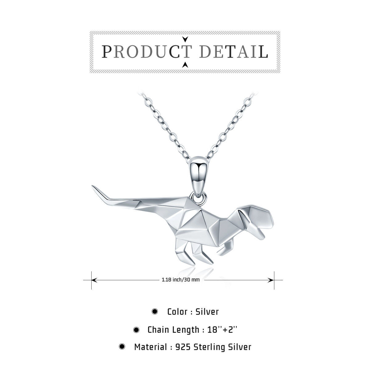 Sterling Silver Origami Dinosaur Pendant Necklace-6