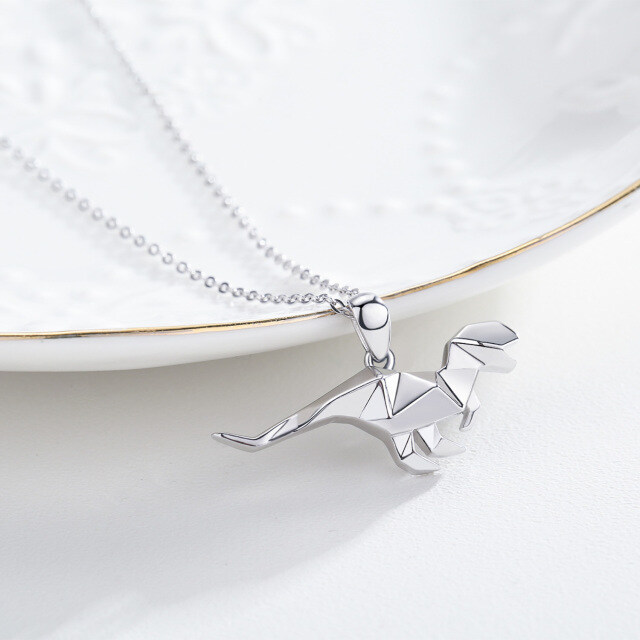 Sterling Silver Origami Dinosaur Pendant Necklace-3