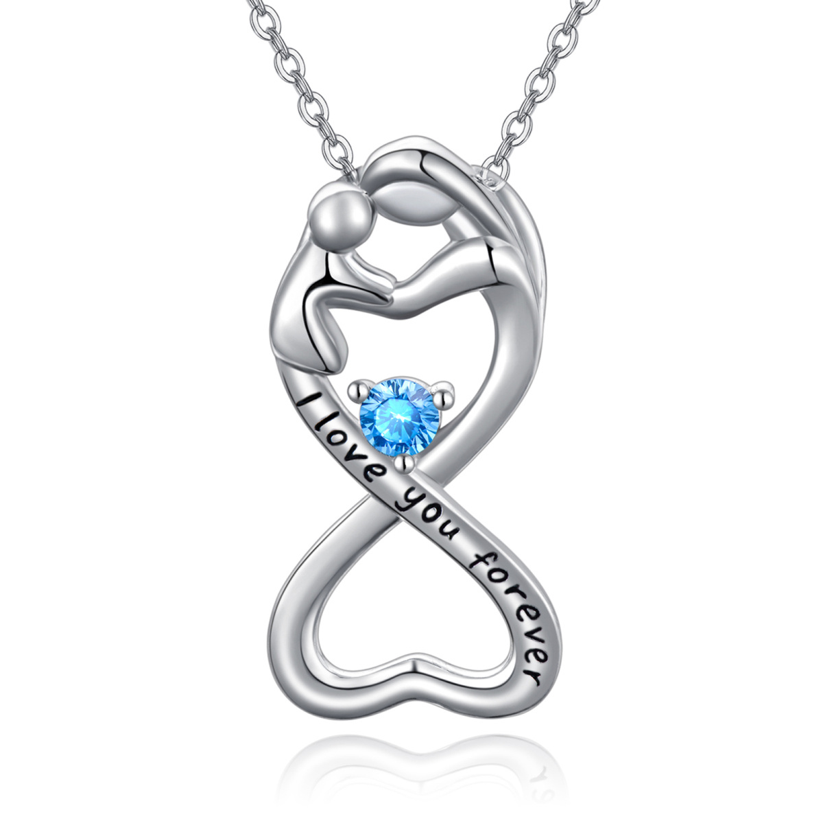 Sterling Silver Cubic Zirconia Infinite Symbol Pendant Necklace with Engraved Word-1