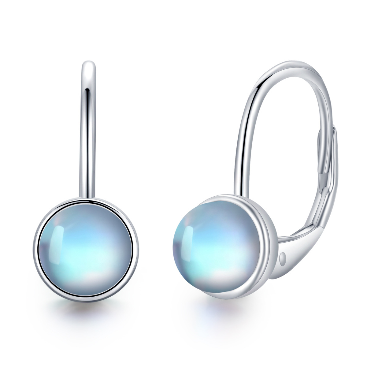 Sterling Silver Moonstone Round Lever-back Earrings-1