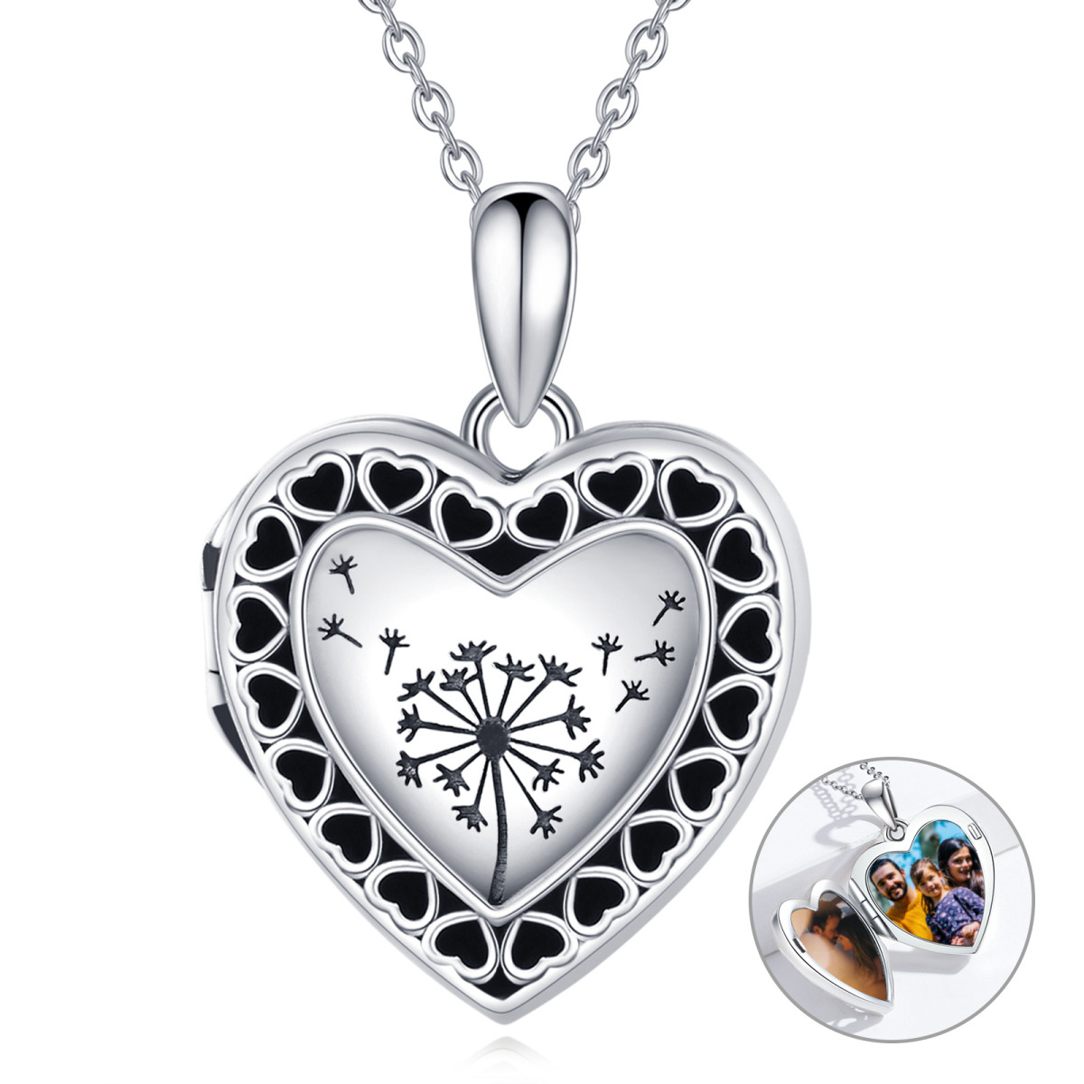 Sterling Silver Dandelion Personalized Photo Locket Necklace-1