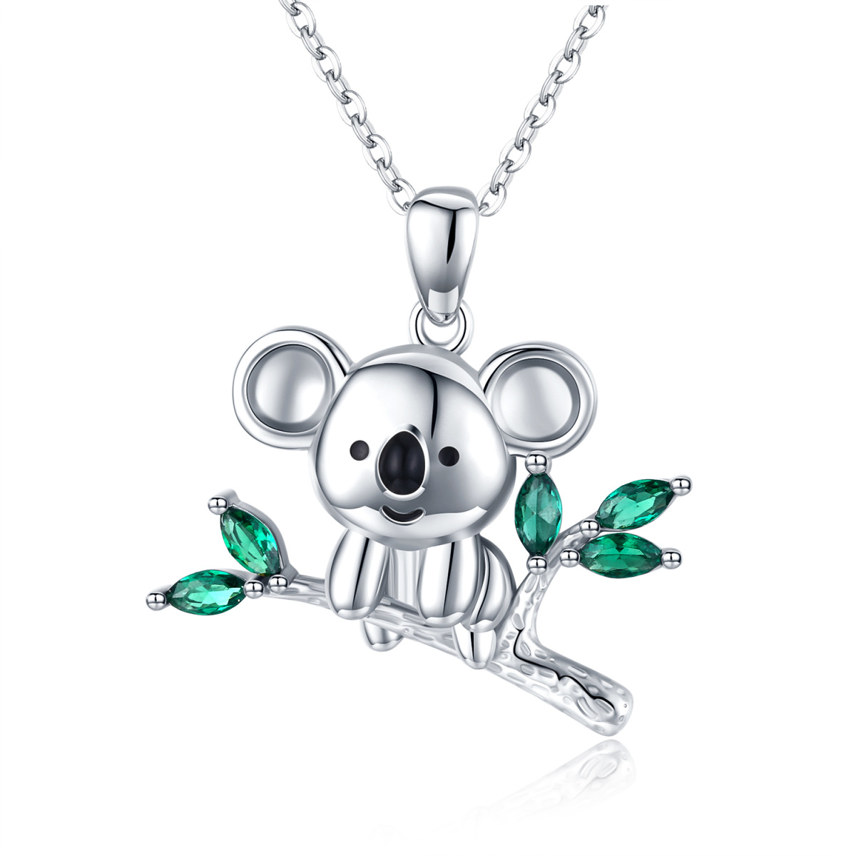 Sterling Silver Marquise Shaped Cubic Zirconia Koala Pendant Necklace-1