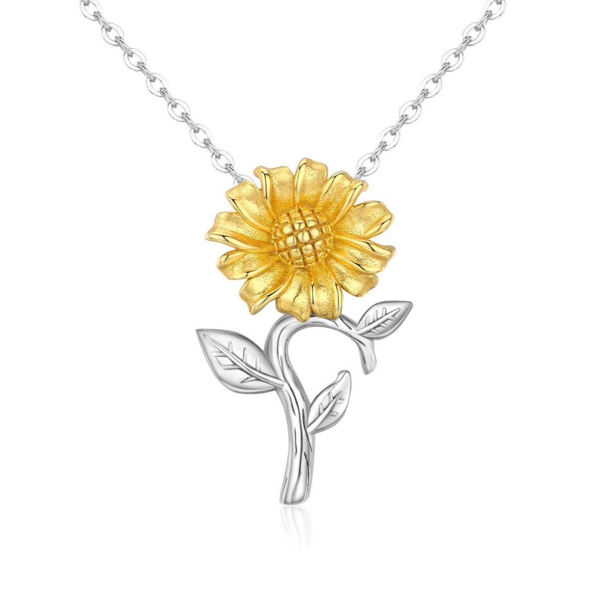 Sterling Silver Two-tone Sunflower Pendant Necklace-1