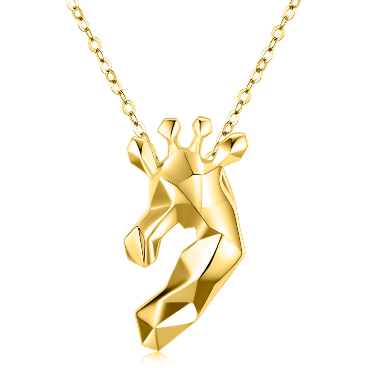 Sterling Silver with Yellow Gold Plated Origami Giraffe Pendant Necklace-1