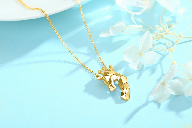 Sterling Silver with Yellow Gold Plated Origami Giraffe Pendant Necklace-2