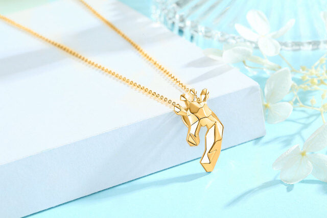 Sterling Silver with Yellow Gold Plated Origami Giraffe Pendant Necklace-3