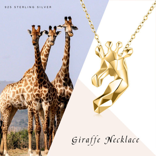 Sterling Silver with Yellow Gold Plated Origami Giraffe Pendant Necklace-4