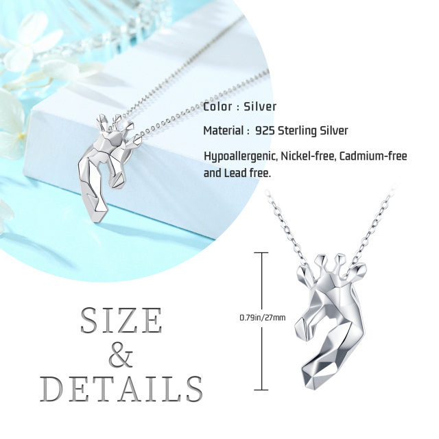 Sterling Silver Origami Giraffe Pendant Necklace-4