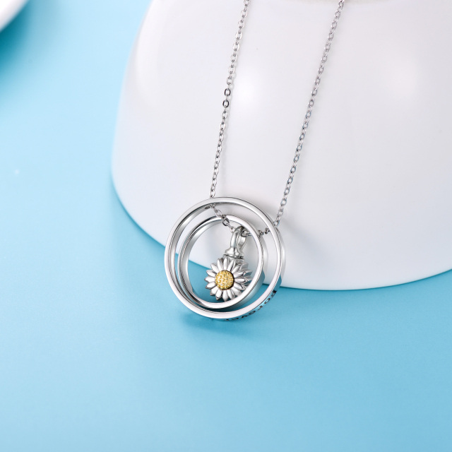 Sterling Silber zweifarbig Sonnenblume drehbaren Kreis Urne Halskette für Asche mit eingraviertem Wort-4