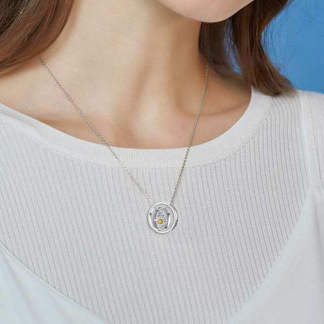 Sterling Silber zweifarbig Sonnenblume drehbaren Kreis Urne Halskette für Asche mit eingraviertem Wort-1
