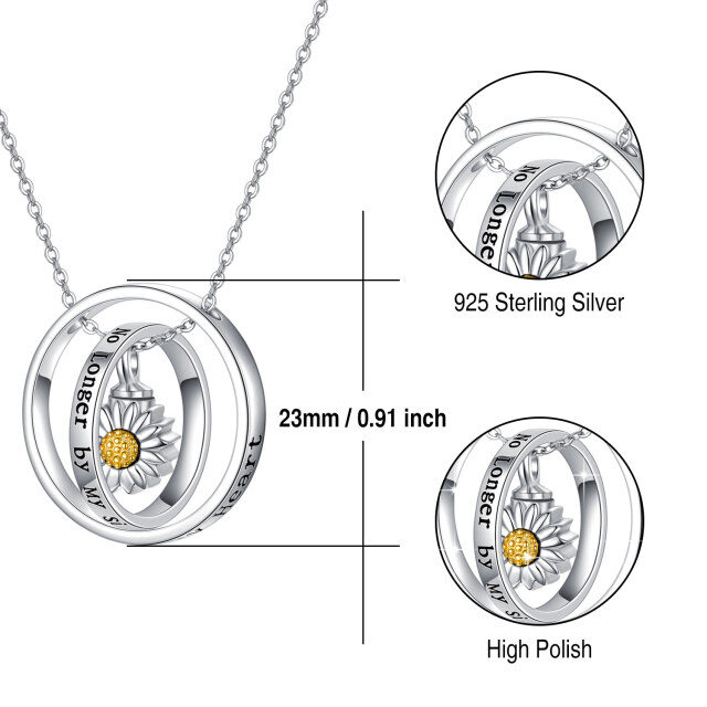 Sterling Silber zweifarbig Sonnenblume drehbaren Kreis Urne Halskette für Asche mit eingraviertem Wort-5