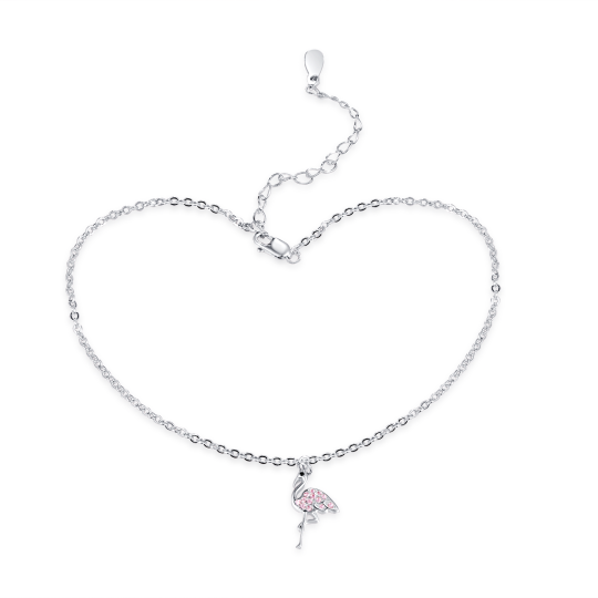 Sterling Silver Cubic Zirconia Flamingo Single Layer Anklet