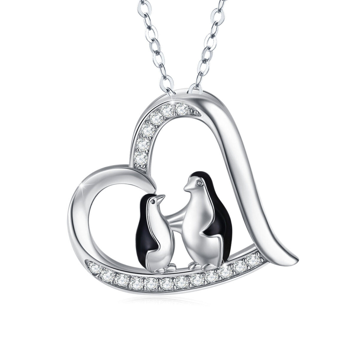 Sterling Silver Cubic Zirconia Penguin Pendant Necklace-1