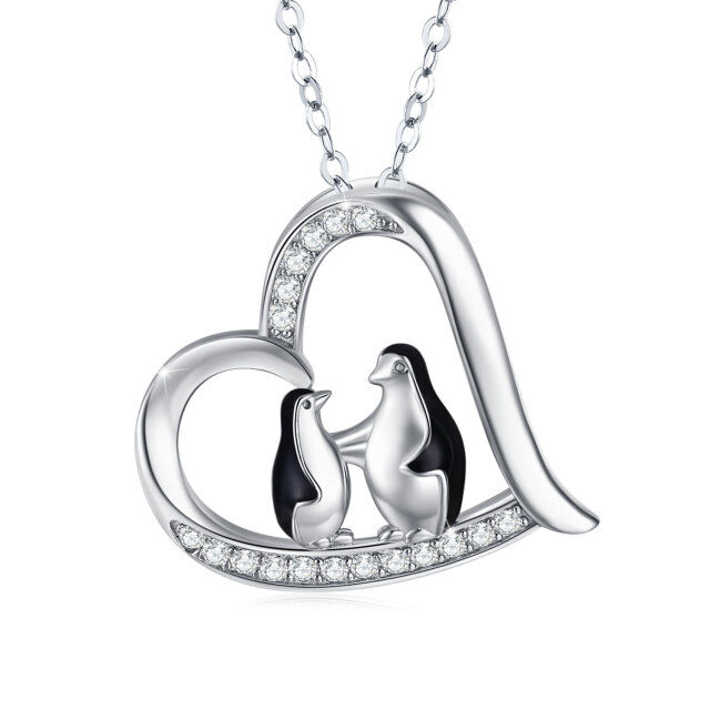 Sterling zilveren zirkonia pinguïn hanger ketting-1