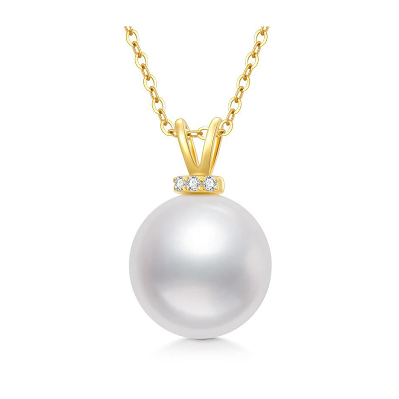 14K Yellow Gold Plated Moissanite & Pearl Mother Pendant Necklace-1