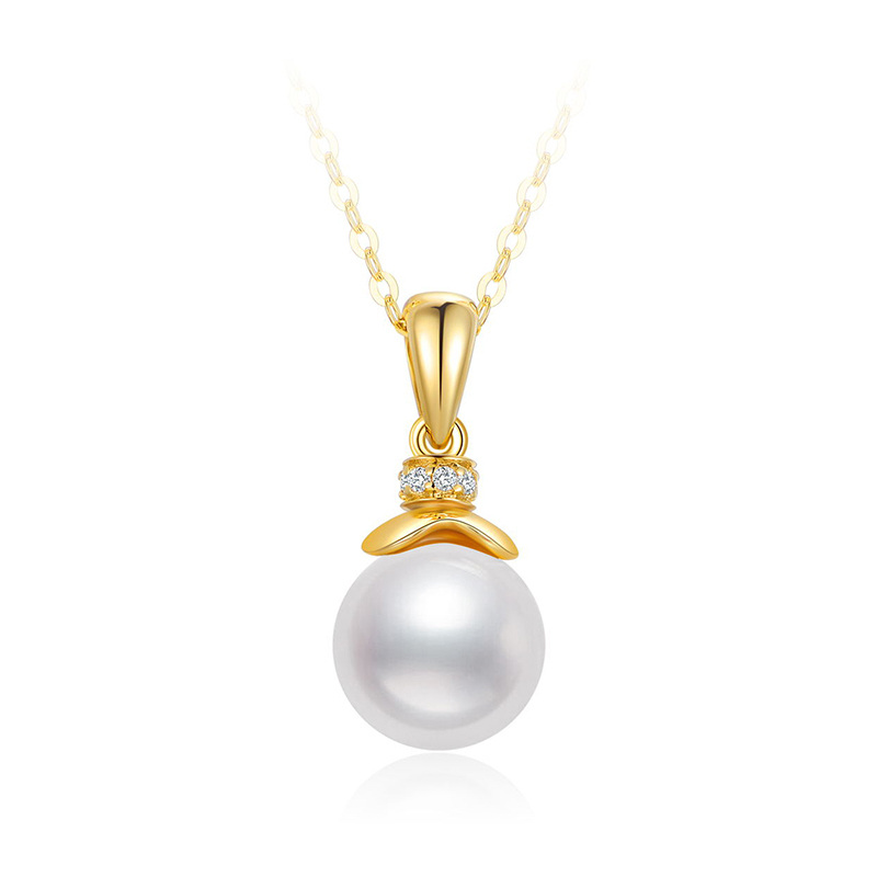 9K Gold Pearl Round Pendant Necklace-1