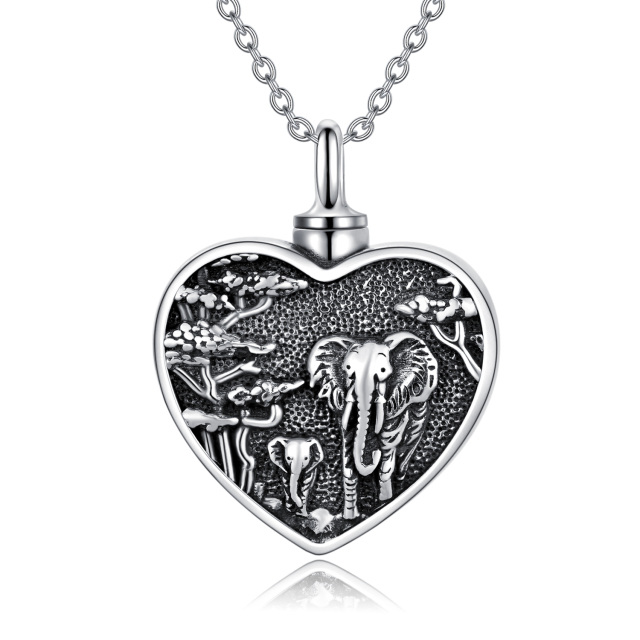 Sterling Silver Elephant & Heart Urn Necklace for Ashes-3