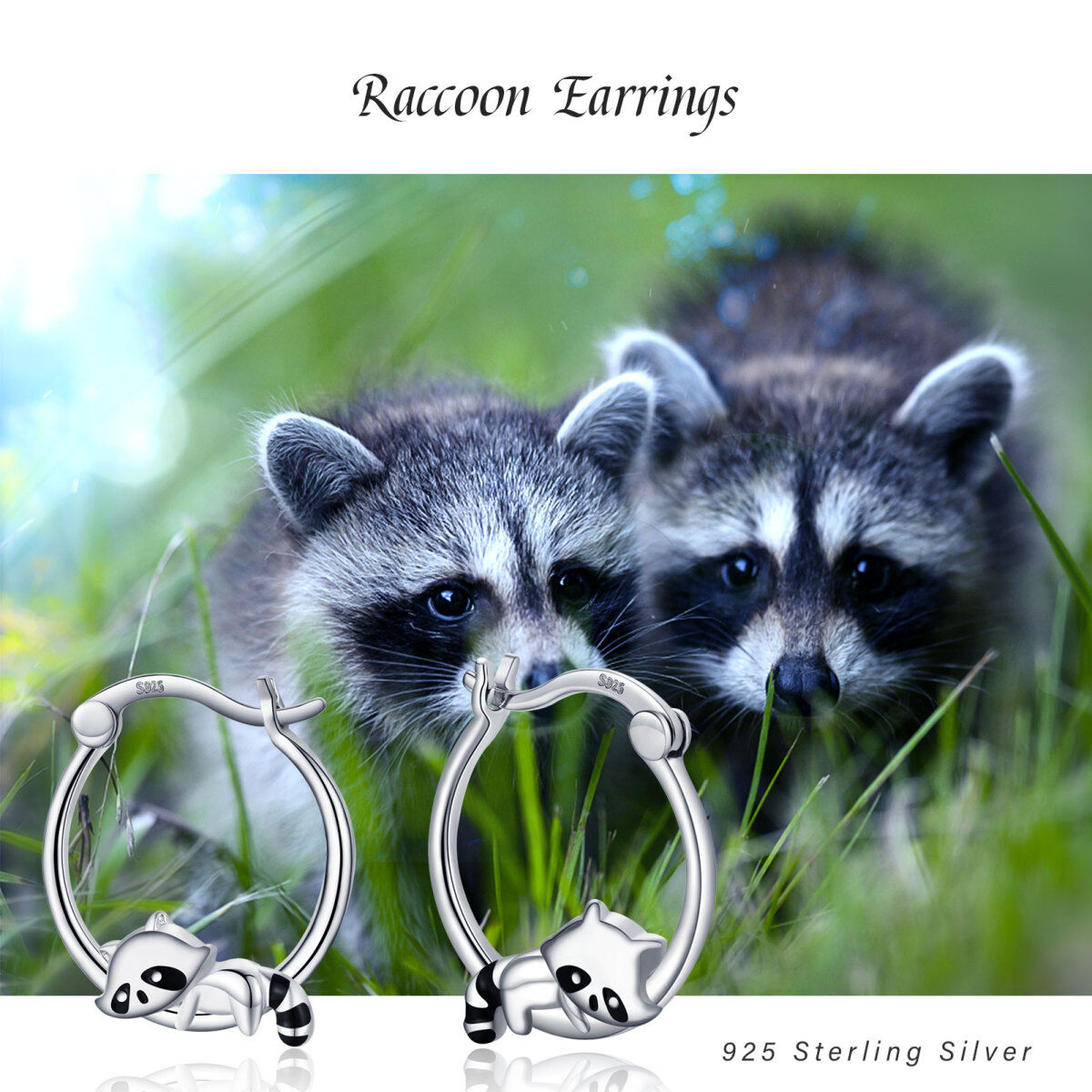 Sterling Silver Raccoon Hoop Earrings-6