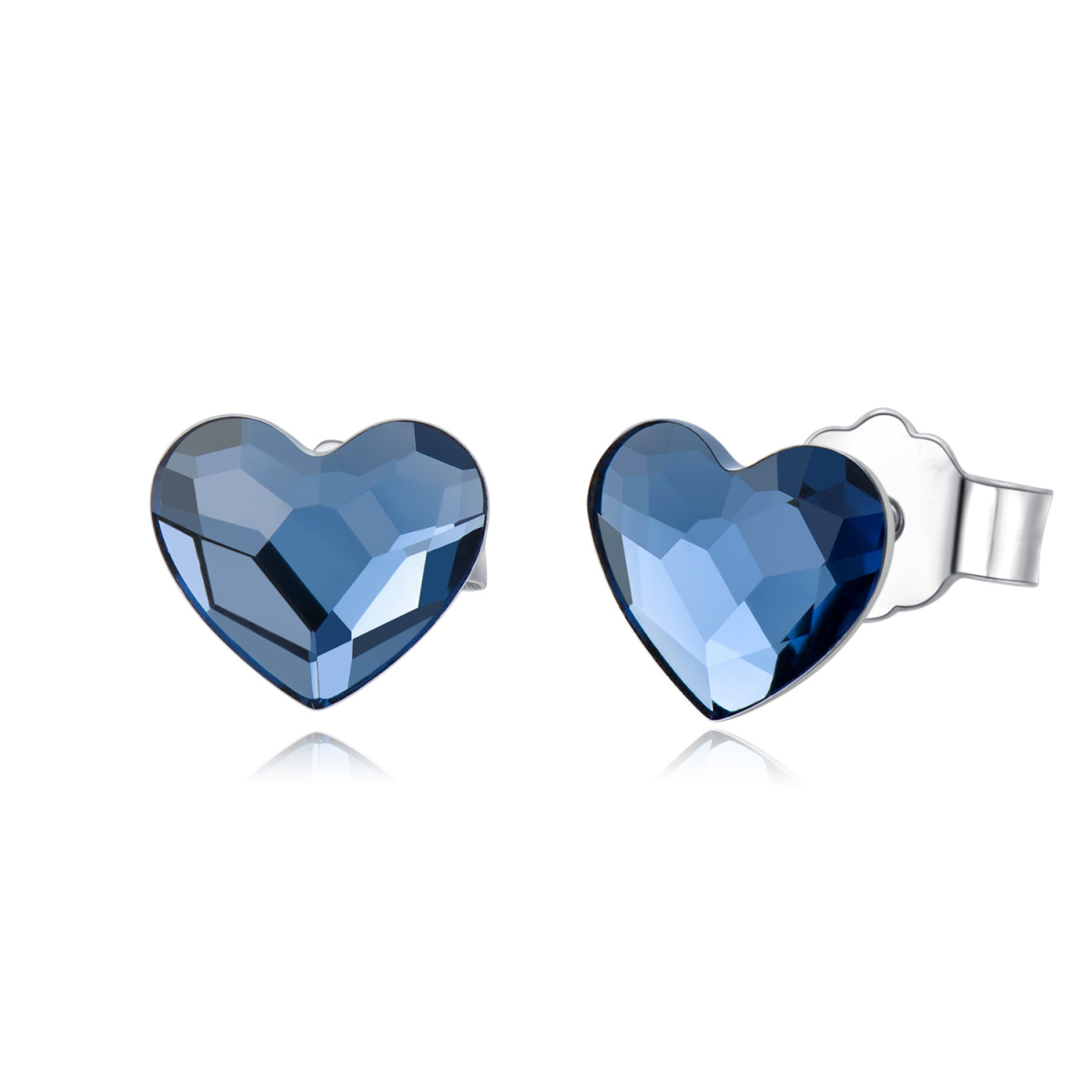 Pendientes de plata de ley con forma de corazón pequeño y cristal azul para orejas sensibles-1