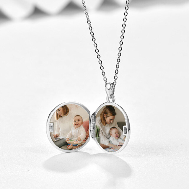 Sterling Silver Rose Personalized Photo Locket Necklace with Engraving word-4