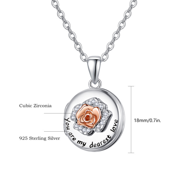Sterling Silver Rose Personalized Photo Locket Necklace with Engraving word-3